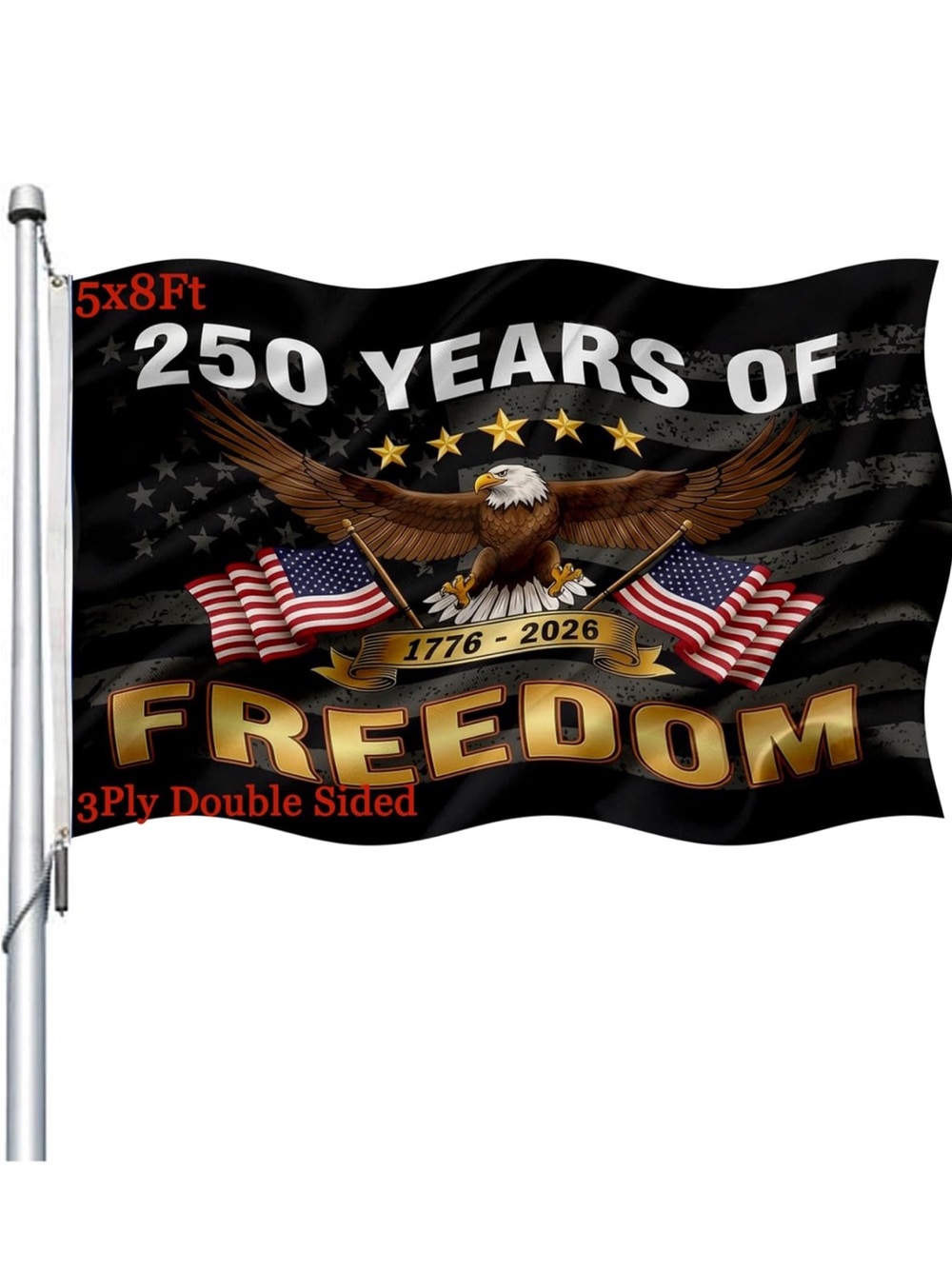 Black 250 Years of Freedom Eagle Wall Flag, Boho,Military, Patriotic,